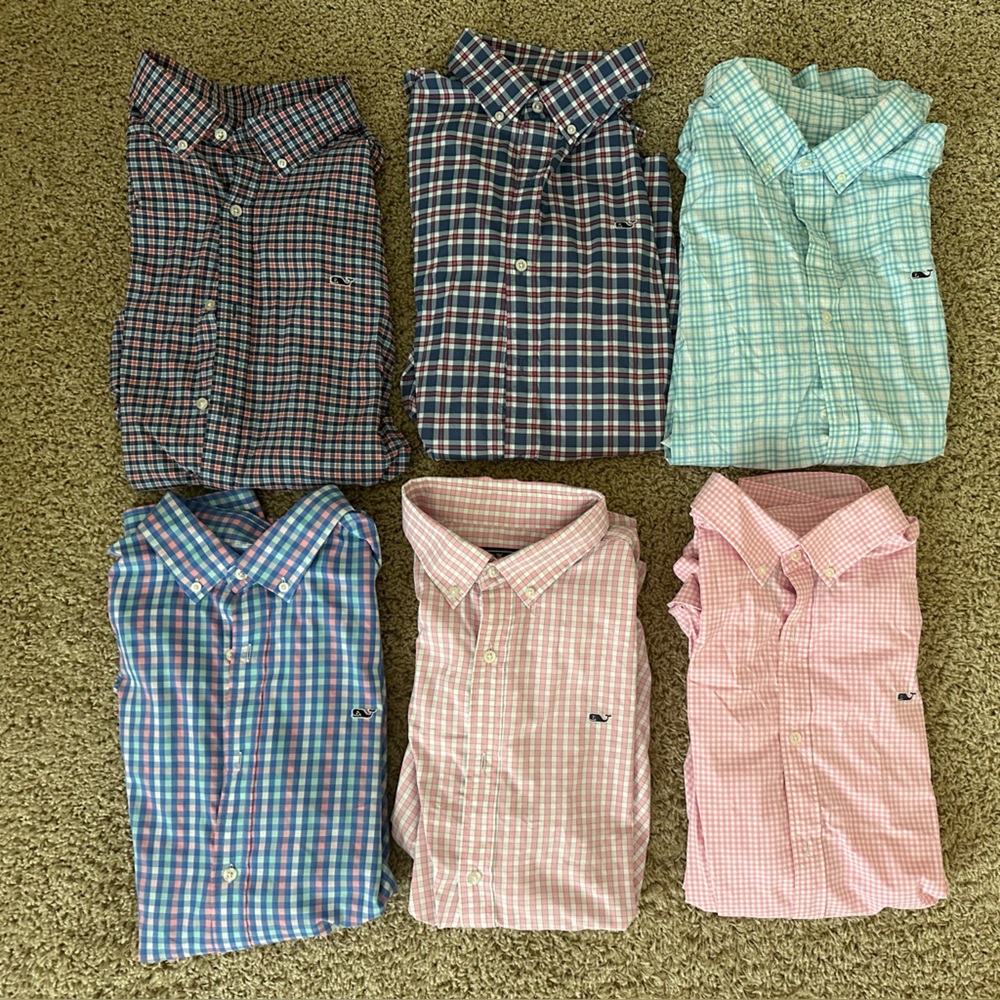 Lot of 6 XL Men’s Vineyard Vines Whale shirts performance fabric EUC